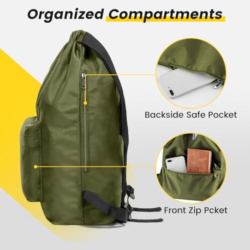 Vorspack Drawstring Backpack Water Resistant String Bag Sports Gym Sack with Side Pocket for Men Women - color: 02-green