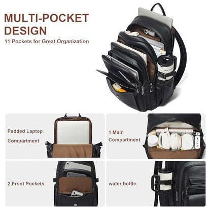 Vegan Leather Backpack, TSA Travel Backpack for Men and Women, Fits 17.0 Inch Notebook with Luggage Strap and USB Port, Black - color: Black
