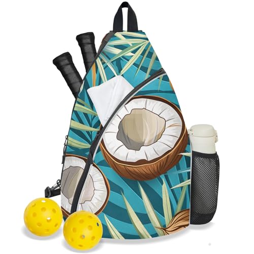 Pickleball Bag for Women Men Adjustable Crossbody Sling Backpack Hold Pickleball Paddle Water Bottle - color: Multicolor 18