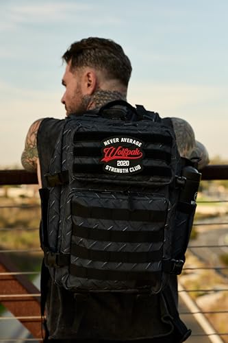 WOLFpak 25L Athletic Gym Backpack (Strength Club) Durable 1000D Waterproof Oxford Material w/MOLLE Webbing, Laptop Pocket & Dual Cup Holders, Durable Fitness/Travel/Military Daypack - color: Strength Club