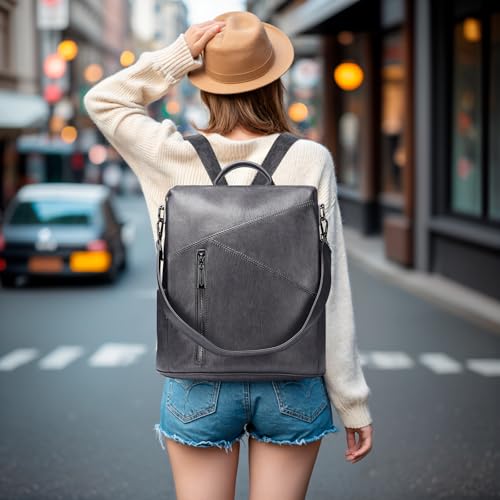 molshine Backpack,Fashion Casual Travel PU Leather Daypack Bag Shoulder Rucksack Handbags for Women HB041 - color: Grey