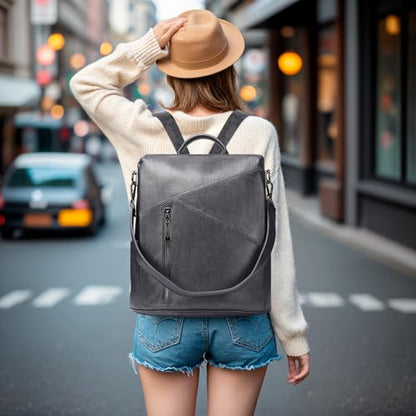 molshine Backpack,Fashion Casual Travel PU Leather Daypack Bag Shoulder Rucksack Handbags for Women HB041 - color: Grey