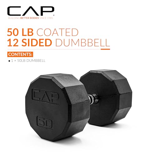 CAP Barbell Coated Hex Dumbbell Weight - Single | 10-120 lbs | Multiple Options - size: 50 lb, style: 12-Sided - Chrome Handle