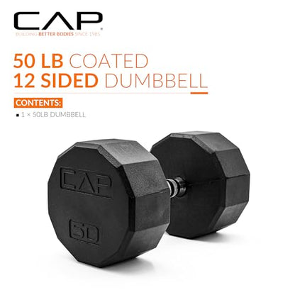 CAP Barbell Coated Hex Dumbbell Weight - Single | 10-120 lbs | Multiple Options - size: 50 lb, style: 12-Sided - Chrome Handle