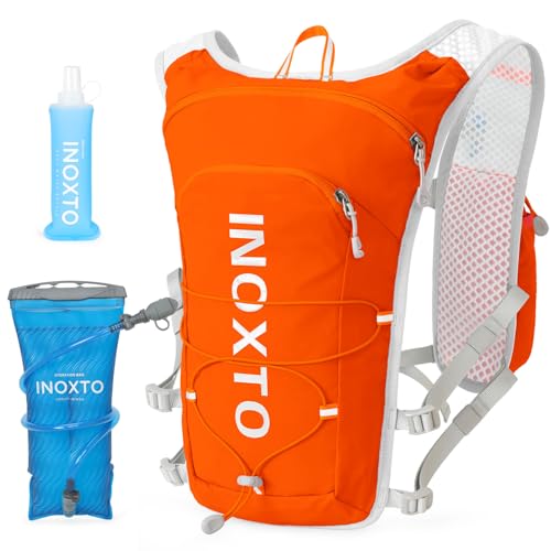 INOXTO Running Hydration Vest Backpack,Lightweight Insulated Pack with 1.5L Water Bladder Bag Daypack for Trail Hiking Running Cycling Race Marathon for Women Men - color: Orange White