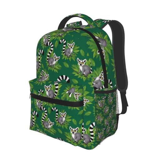 Casual Backpack Lemurs Monkey Tropical Green Leaves Floral, Lightweight Hiking Daypack with Water Bottle Holder for Travel - color: Pattern (229)