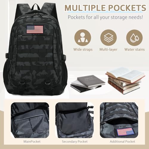 19'' Camo Backpack for Boys - Waterproof Tactical Bookbag for 15.6" Laptop Sleeve & MOLLE System for School Camping Travel - color: Camo Backpack Single Pack 4