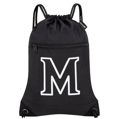 HOLYLUCK Drawstring Bags Initial Backpack Sackpack Cinch Bags for Sports, Gym, Travel, Beach (Black-M) - color: Black-m