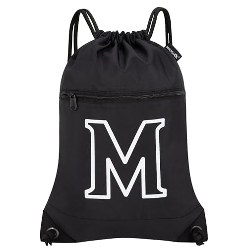 HOLYLUCK Drawstring Bags Initial Backpack Sackpack Cinch Bags for Sports, Gym, Travel, Beach (Black-M) - color: Black-m