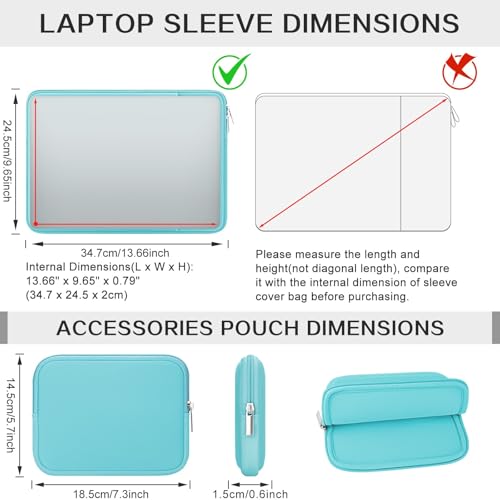 RAINYEAR Laptop Sleeve Case Compatible with 13.3 Inch Notebook Computer Chromebook 14" MacBook Pro/Max M1 M2 M3 M4 M5 Protective Cover Soft Bag with Front Pocket & Accessories Pouch (Blue) - color: Blue, size: 13"-13.3"