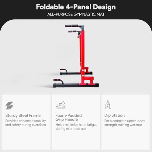 BalanceFrom Steel Frame Dip Station with Adjustable Height, 500 Pound Weight Capacity – Upper Body Workout Home Gym Equipment for Triceps, Push & Pull Ups, Leg Raises, and Bench Press - color: Red