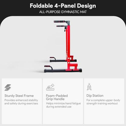 BalanceFrom Steel Frame Dip Station with Adjustable Height, 500 Pound Weight Capacity – Upper Body Workout Home Gym Equipment for Triceps, Push & Pull Ups, Leg Raises, and Bench Press - color: Red