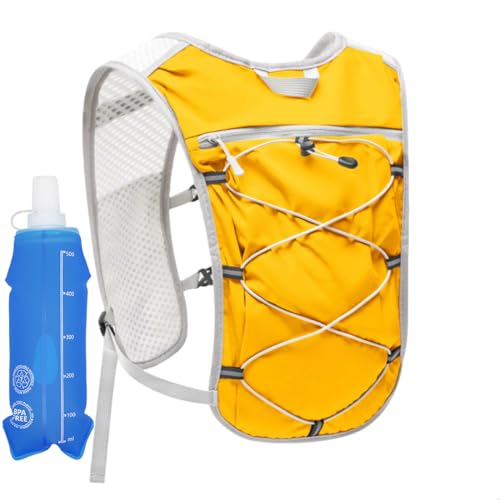 Hydration Backpack Lightweight Running Vest for Women Men with 500ml Soft Flask Hiking Daypack - color: Yellow+500ml Soft Flask