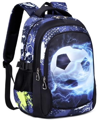Boys Backpack for Elementary Kids Bookbag Middle School Bags Heavy Duty Soccer Laptop Durable Waterproof 18 In (1-Black) - color: 1-black
