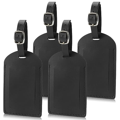 Ringsun Genuine Leather Luggage Tag for Suitcases ID Tags Bag Tags for Luggage (4 Pack) - color: 4 Pack-black