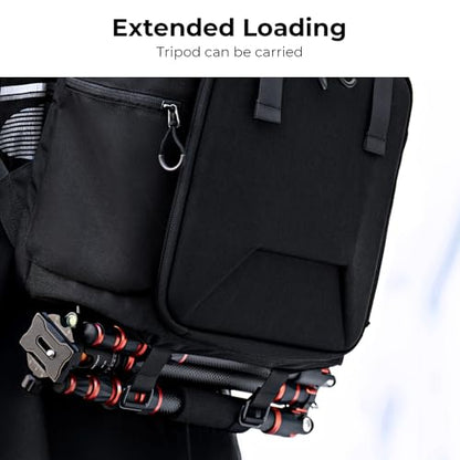 K&F CONCEPT Camera Backpack, Hard Shell Camera Bag, Large Capacity Photography Backpack with 15.6" Laptop Compartment & Tripod Holder & Rain Cover - color: Black