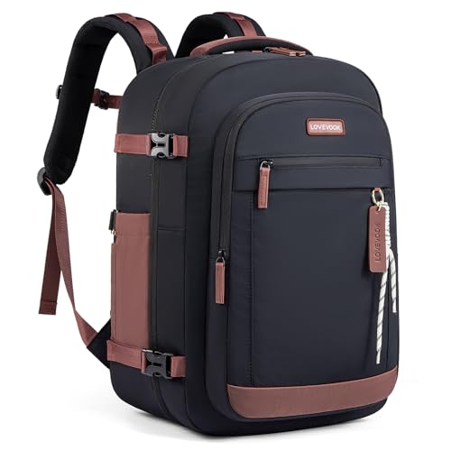 LOVEVOOK 40L Travel Backpack for Men & Women, Airline Approved Carry On Luggage, TSA Personal Item Bag fits 15.6 Inch Laptop, Waterproof Weekender Overnight Suitcase for Work, Black - color: Black Brown, size: 40L-2Pcs