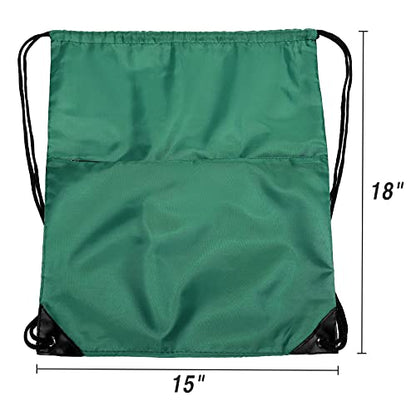 Drawstring Backpack Sports Water Resistant String Bag Sport Gym Sackpack for Women Men Large with Zipper (Hunter Green) - color: Hunter Green