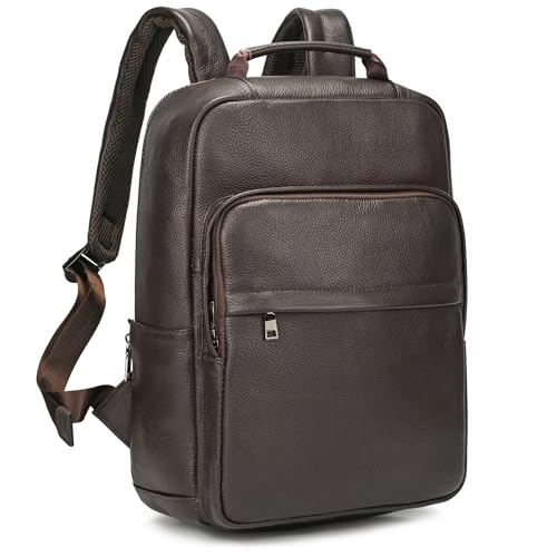 Genuine Leather Backpack fits 15.6 Inch Laptop Vintage Black Backpack for Men Leather Travel Backpack for Men Casual Bookbag - color: Bb-19 Brown