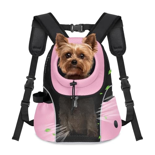 WOYYHO Pet Dog Carrier Backpack Small Dog Front Backpack Ventilated Mesh Dog Travel Back Pack with Safety Belt for Travel Hiking Cycling Outdoor Adventures (Size S: 2-4.5 lbs, Pink) - color: Pink