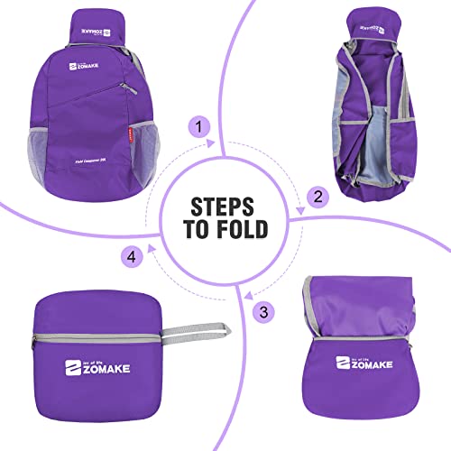 ZOMAKE Lightweight Packable Backpack 20L,Foldable Backpacks Small Daypack for Hiking Water Resistant Day Bag for Travel(Purple) - color: Purple