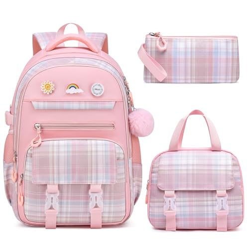 MOMUVO Girls Backpack with Lunch Box, Kids Backpack with Lunch Box, School Bags for Girls Kindergarten Elementary Preschool Middle School - color: Pink Sets