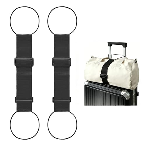 Multi Use Strong Adjustable Luggage Connector Straps for Suitcases,2 Pack Flexible Luggage Accessories Elastic Fastening Bag Strap (Black) - color: Black