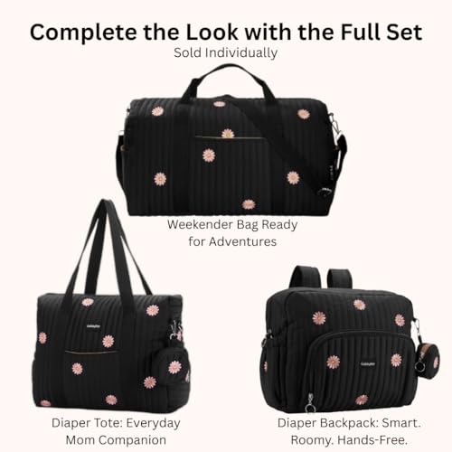 GOBABYMART Diaper Bag Backpack, Medium Maternity baby bag & Changing Pad, Insulated Pockets, Stroller Straps & Pacifier Case (Medium - Black Flowers) - color: Medium - Black Flowers