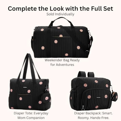 GOBABYMART Diaper Bag Backpack, Medium Maternity baby bag & Changing Pad, Insulated Pockets, Stroller Straps & Pacifier Case (Medium - Black Flowers) - color: Medium - Black Flowers