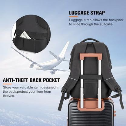 48L Expandable Laptop Backpack, Anti-thief Travel Backpack, Airline Approved Business Waterproof Carry on Luggage, Fits 17.3" Laptop for Men Women - color: Black, size: 17.3 inches