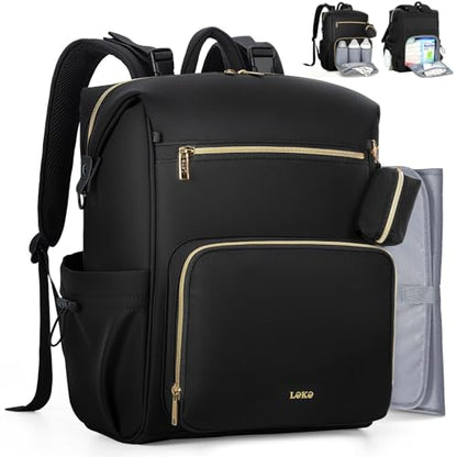 Lekesky Pañaleras para bebe, Diaper Bag Backpack for Baby, Large Capacity Diaper Bag with 16 Pockets, 1.52lb Lightweight Waterproof Diaper Backpack with Changing Pad, Stroller Bag for Mom Dad Travel - color: Black