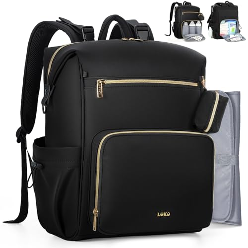 Lekesky Pañaleras para bebe, Diaper Bag Backpack for Baby, Large Capacity Diaper Bag with 16 Pockets, 1.52lb Lightweight Waterproof Diaper Backpack with Changing Pad, Stroller Bag for Mom Dad Travel - color: Black