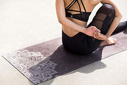 YOGA DESIGN LAB | Travel Yoga Mat | 2-in-1 Mat+Towel | Lightweight, Foldable, Eco Luxury | Ideal for Hot Yoga, Bikram, Pilates, Barre, Sweat | 1.5mm Thick | Includes Carrying Strap! - color: Mandala Black