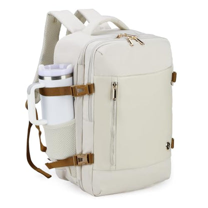 Swissdigital Design Travel Laptop Backpack for Women, 36L Carry On Backpack with USB Charging Port, RFID Protection & Wet-Dry Separation, TSA Friendly Fits 16 Inch Laptop, Beige Brown | SD1749-07 - color: Beige Brown