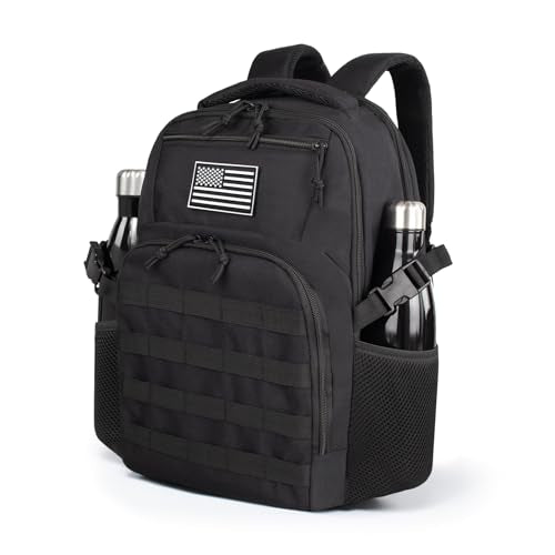 TBNBO Small Military Tactical Backpack for Men, Travel Hiking Black Backpack with Bottle Holder on Both Sides, 25L Laptop Backpack for Work, Men's Assault Bag Back Pack - color: 25lblack