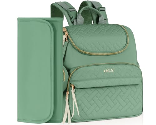 Diaper Bag Backpack, 22L Large Quilted Small Baby Bag with Changing Pad & Pacifier Case, Stroller Hooks, Easy-Access Baby Essential, Maternity Travel Backpack Unisex, Green - color: Green, size: Small