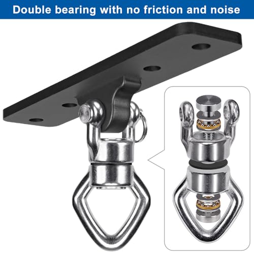 2Pack Ceiling Mount Swing Hanger with Bearing 900 LB Capacity Heavy Bag Hanger 360° Swivel Hook Hanging Chair Mount Stainless Steel Swing Hardware for Aerial Silks, Punching Bag, Hammock, Porch Swings - color: 2pack- 4 Holes Black Base Swing Hanger