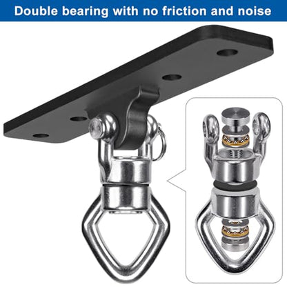 2Pack Ceiling Mount Swing Hanger with Bearing 900 LB Capacity Heavy Bag Hanger 360° Swivel Hook Hanging Chair Mount Stainless Steel Swing Hardware for Aerial Silks, Punching Bag, Hammock, Porch Swings - color: 2pack- 4 Holes Black Base Swing Hanger