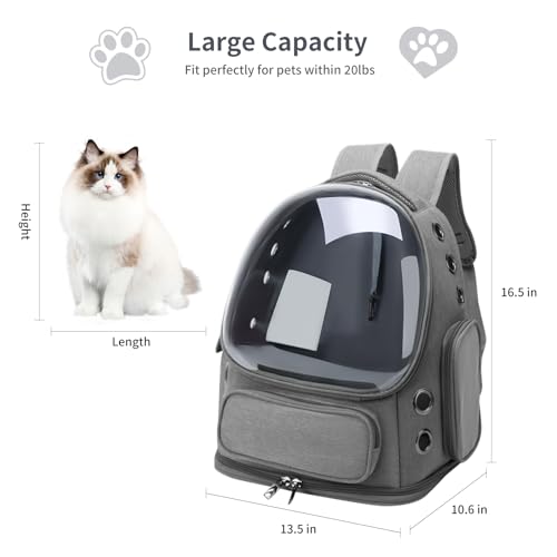 Cat Backpack Carrier for Cats and Small Dogs, Breathable Cat Bubble Backpack, Airline Approved Pet Travel Carrier for Hiking Camping Outdoor(Grey) - color: Grey
