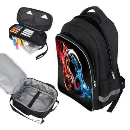 ZRENTAO 3 Pcs Kids Backpack, 3D Reflective Cartoon, 600D Polyester & Dual Zippers, 17" Bookbag with Ergonomic Design for boys & girls age 6-18, Headphone Space Style for school Children Kids - color: 08#headphonesset