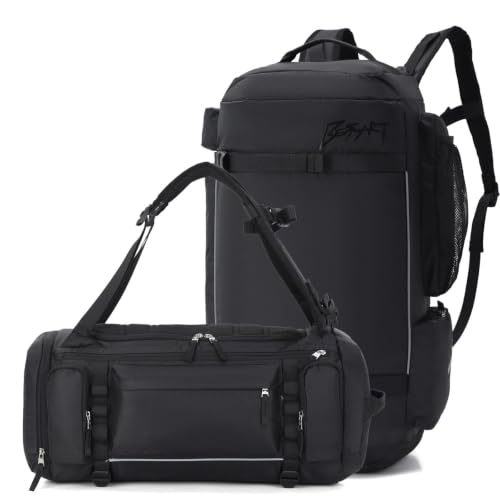 BE SMART 50L Extra Large Gym Backpack for Men, Big Gym Bag with Shoes Compartment, Waterproof Heavy Duty Duffel Bags (Solid Black, Large-40L) - color: Solid Black, size: Large-40L