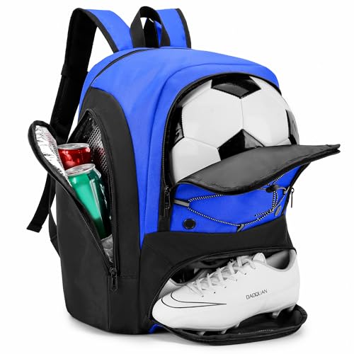 Soccer Backpack with Ball Holder,Youth soccer Bag for Basketball,Volleyball-Includes Separate Shoe Compartment&and Insulation (Blue) - color: Blue