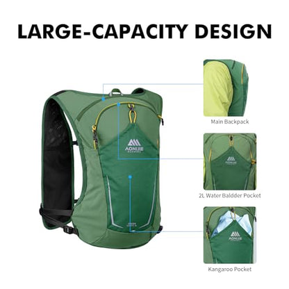 AONIJIE Running Hydration Vest for Men Women 8L Backpack with 500ml Soft Flask Water Bottle - style: Green
