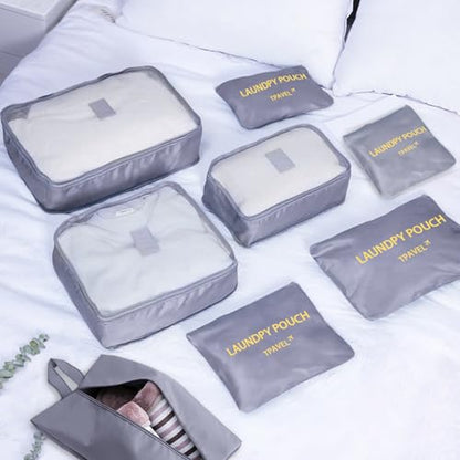 8 Set Packing Cubes for Travel Luggage Packing Bags Reusable Waterproof Suitcase Organizer Cubes Set with Shoe Bag and Toiletry Bag (Grey) - color: Grey