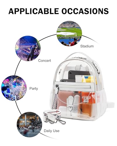 FADEON Clear Small Backpack Purse for Women, Designer Transparent Shoulder Handbag, PVC Mini Clear Bag for Stadium Approved - color: White Retro Style