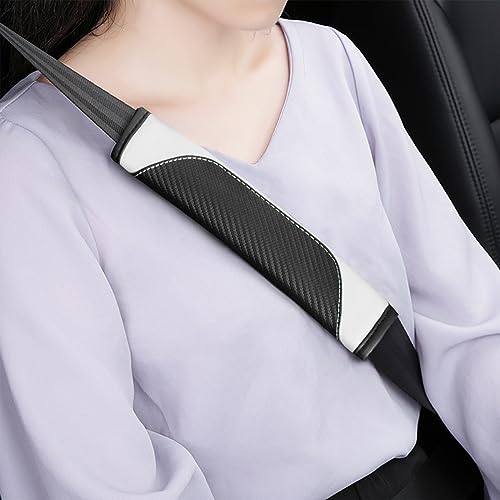 AUCELI 2PCS Car Seat Belt Cover, Carbon Fiber Seatbelt Shoulder Strap Covers, Breathable Leather Soft Harness Pad Protect Your Neck and Shoulder Compatible with Cars - color: Black/White