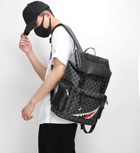 Leather laptop backpack, PU leather backpack Men Women, casual backpack, water-resistant, for daily commuting work travel (Black-s) - color: Black-03