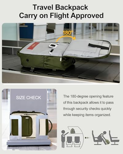 Travel Backpack for Women & Men, Carry On Personal Item Bag Flight Approved, Large Waterproof Laptop Backpack for Travel, Overnight, College & Commuting Green-Beige - color: Green/Beige