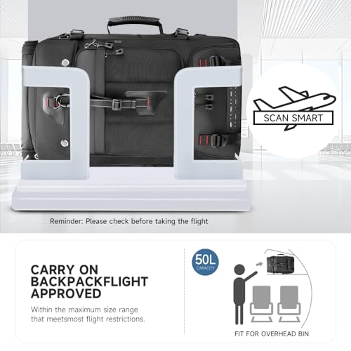 SWICKY Travel Backpack for Men, 50L Carry On Flight Approved Convertible Duffle Bag with Shoe Compartment, 17 inch Laptop Backpack Luggage Bag with USB Charging Port for Weekender Camping Hiking