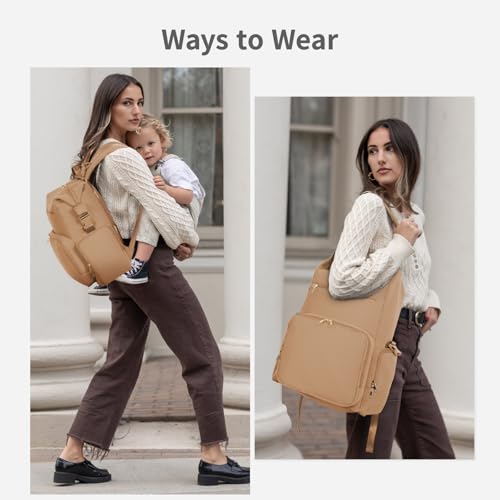 CEI-CEI Neoprene Diaper bag Backpack Waterproof Baby Changing Bags for Mom and Dad with Changing Pad Large Travel Maternity Tote with Insulated Pockets and Organised Compartments (Oat) - color: Oat